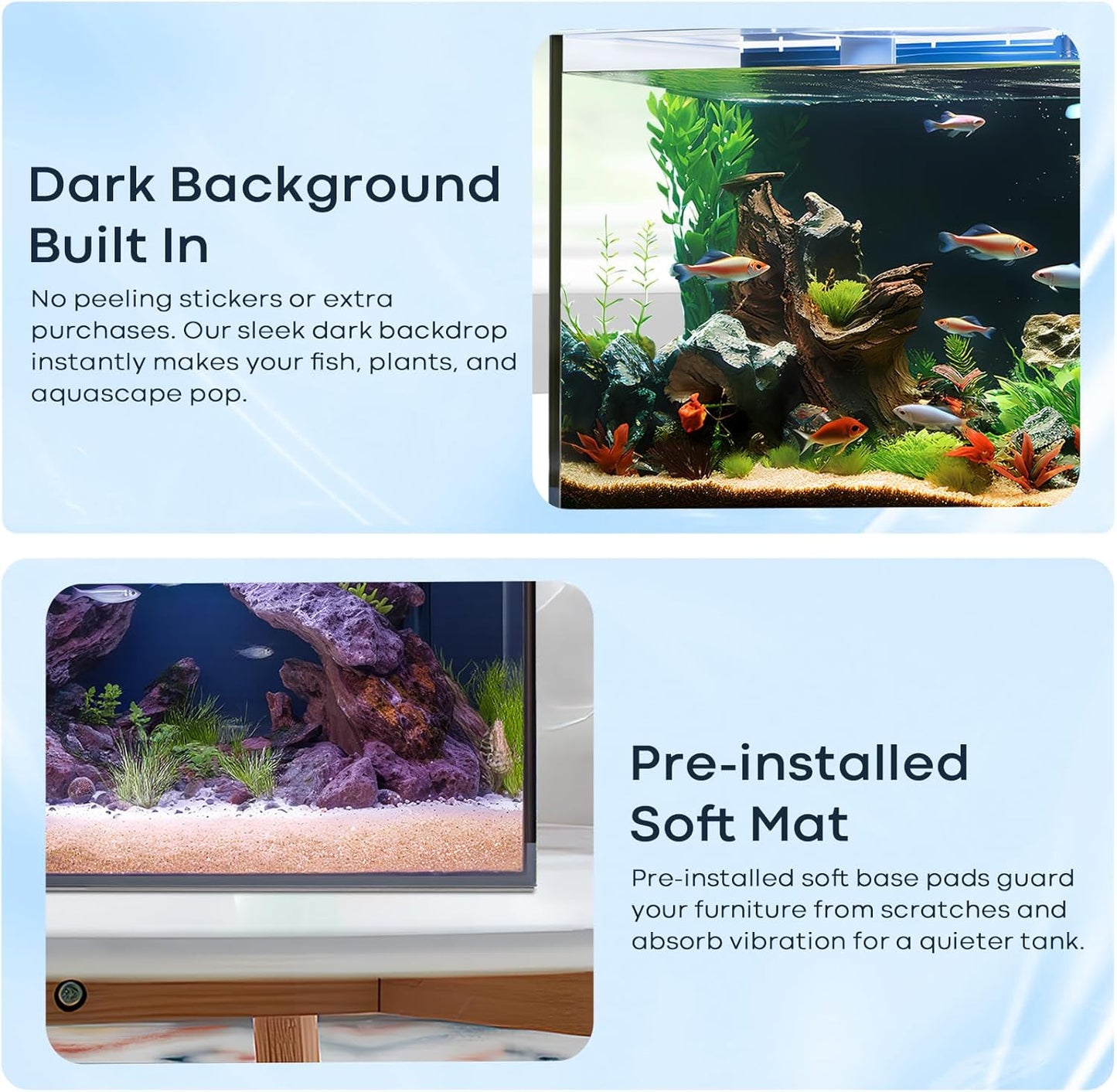 5 Gallon Small Aquarium Set Glass Fish Tank 6 Gallon, Starter Kit with Heater Water Pump Cleaning System Filter Bright Light Rocks Gravel Cleaning Tool, Leak-Proof Clear Rimless Betta Plants