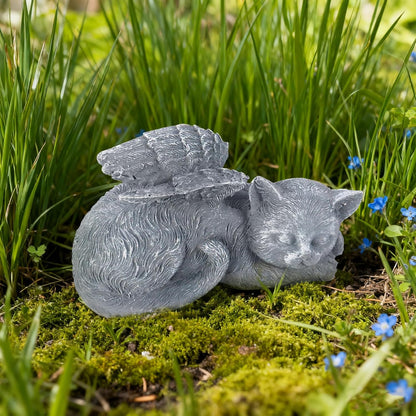 Small Angel Cat Memorial Stones Statue 4.7x1.5x2.4in, Peaceful Sleeping Cat Angel Statue for Garden, Pet Grave Markers, Loss of Pet Sympathy Gift (Gray)
