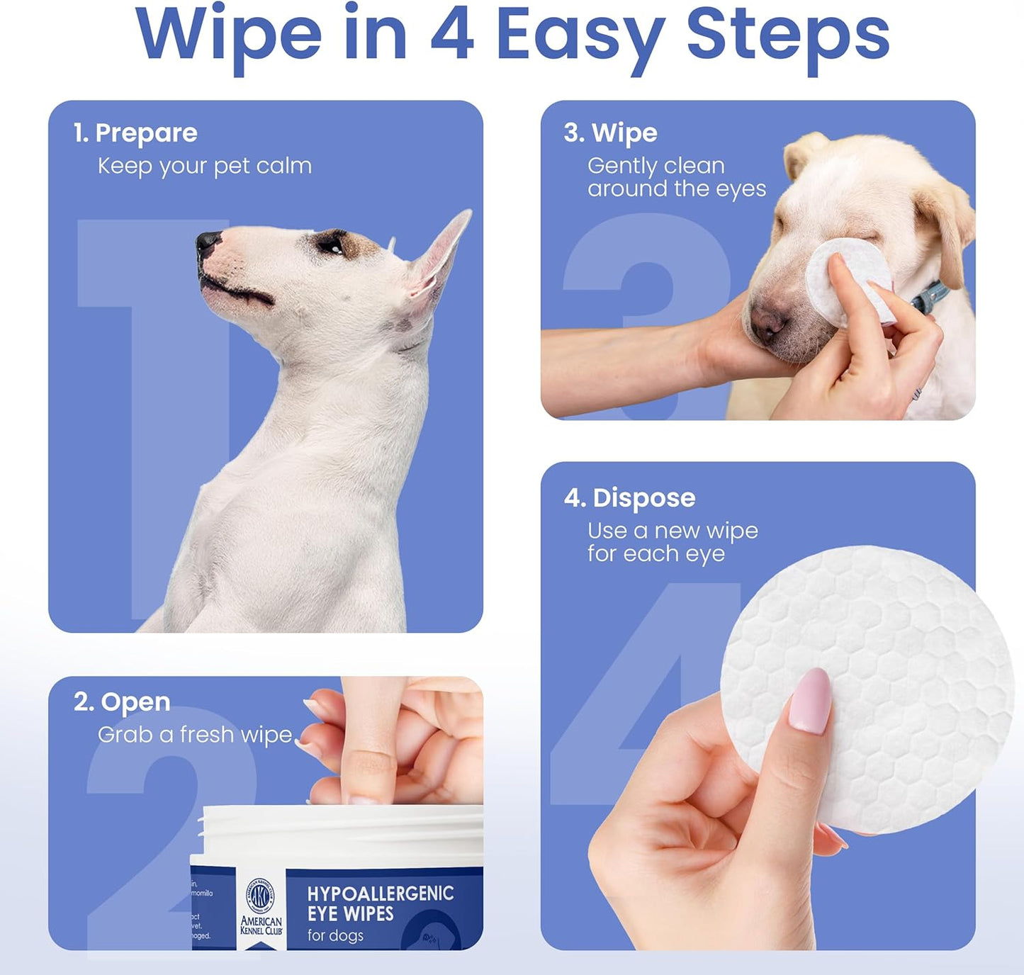 American Kennel Club Pet Eye Wipes for Dogs & Cats – Tear Stain Remover & Eye Discharge Cleaner – Hypoallergenic Grooming Wipes, 100 Count (Oatmeal Scent)