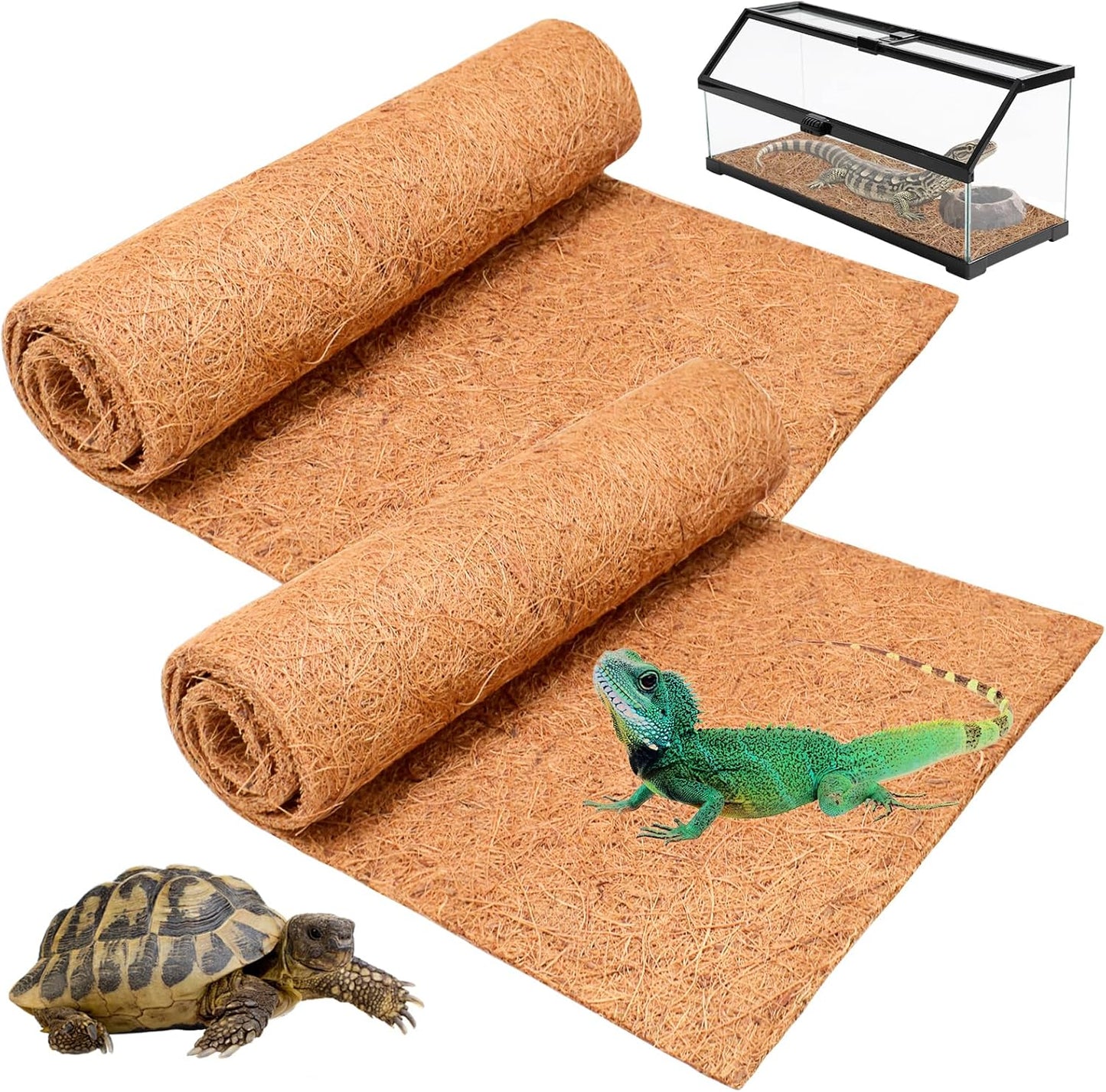 Halatool 12″×30″ Reptile Carpet for 20 Gallon Reptile Tank, 2 Pack Coconut Fiber Mat Thick Terrarium Bedding Cage Liner Tortoise Habitat Accessories for Turtles Lizard Bearded Dragon Leopard Gecko