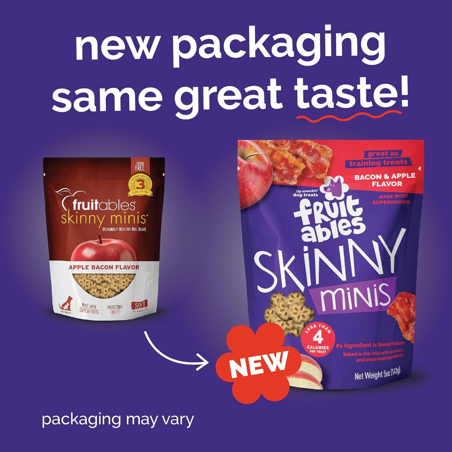 Fruitables Skinny Mini Dog Treats, Healthy Sweet Potato Treat for Dogs, Low Calorie & Delicious, Puppy Training, No Wheat, Corn or Soy, Made in the USA, Bacon and Apple Flavor, 5oz