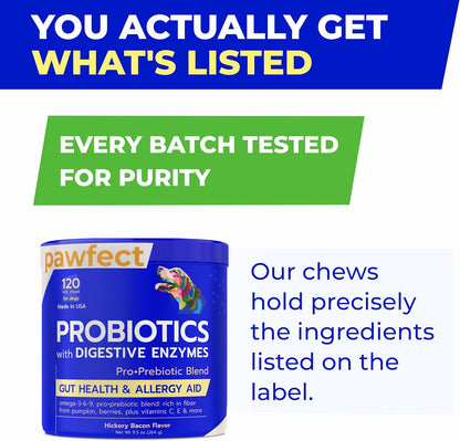 PAWFECTCHEW Pet Probiotics for Dogs & Digestive Enzymes for Dogs | Gut Health & Digestive Function Support | Pumpkin & Omega | Prebiotic Supplement Chews