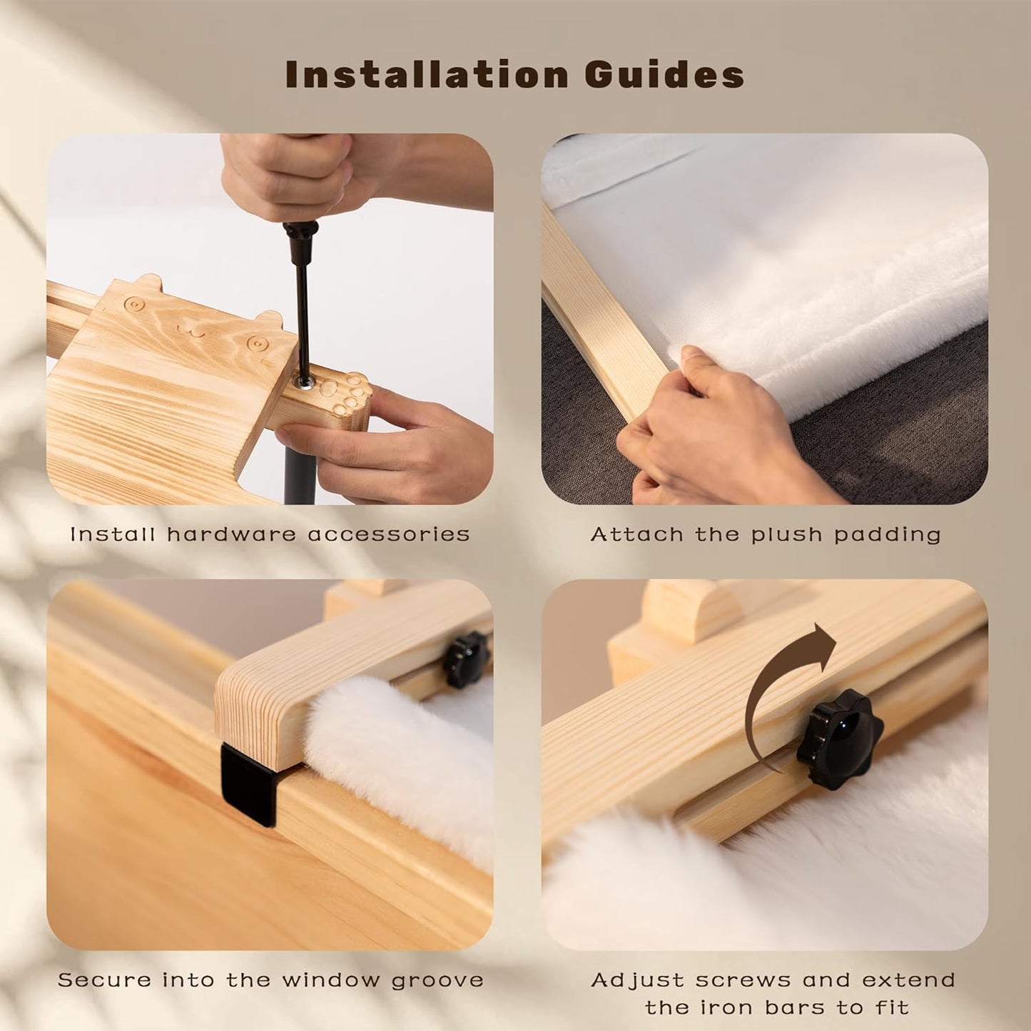 Laveivert 2-in-1 Cat Sill Window Perch, Cat Window Seat for Small & Large Cats, Nartural Color Wood & Metal Frame Cats Indoor Hammock Free-Standing, Easy to Adjust Windowsill