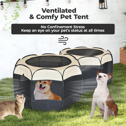 2-in-1 Pop Up Cat Playpen, Detachable into 2 Separate Pens, Assembly-Free Portable Puppy House Collapsible Dog Crates Pet Pen Tent Kennel Kitten Enclosure Cage Indoor Outdoor Foldable(M)