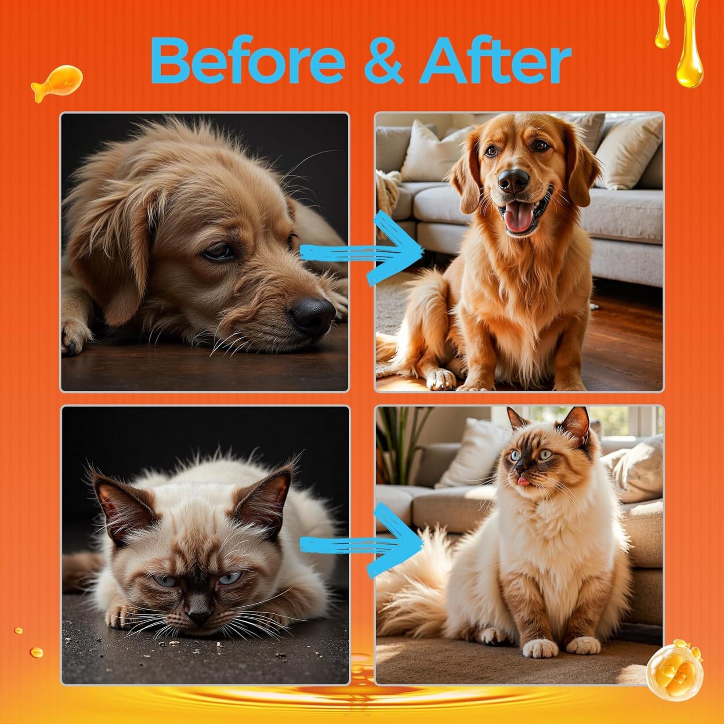 Wild Alaska Salmon Oil for Dogs & Cats Fish Oil Omega 3 Supplements with EPA & DHA for Skin & Coat, Immune, Brain, Joint and Heart Health, Dog & Cat Fish Oil Supplements 236ml（8fl oz）