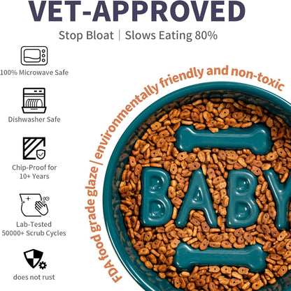 Ceramic Slow Feeder Dog Bowl, 4-Cup Anti-Slip Puzzle Feeder for Medium/Large Dogs, Indoor/Outdoor Pet Bowl for Fast Eaters - Pink