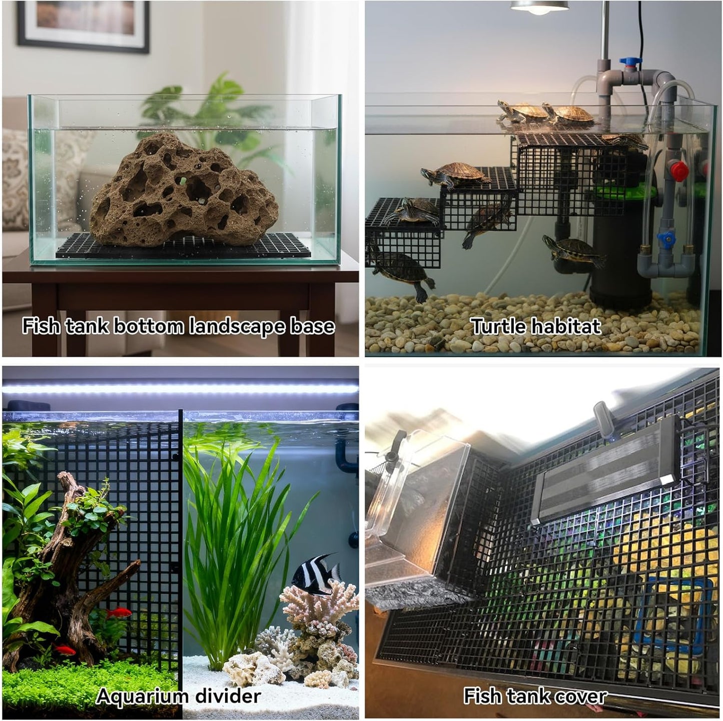 16 Pieces 5.9x11.8in (15X30cm) Aquarium Grid Plastic, Aquarium Fish Tank Divider Egg Crate Aquarium Black Filter Bottom Tray for DIY and Protection Aquascaping