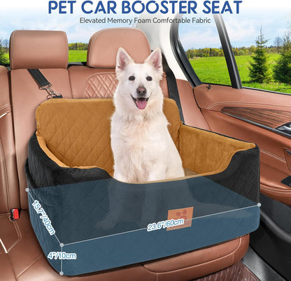 Dog Car Seat for Medium/Large Dogs,Pet Booster Car Seats for Under 50lbs or 2 Small Dogs, Detachable and Washable Pet Bed,Multi-Functional Travel Dog Bed(Black/Brown)