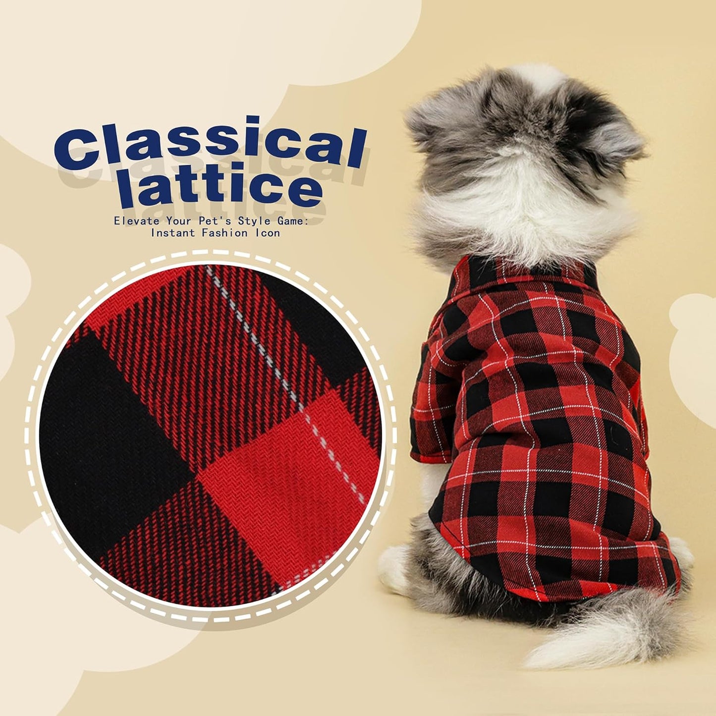 Paiaite Plaid Dog Shirt: Classic Checkered Style in Pure Cotton for Large, Medium, and Small Breeds, Comfort, Breathability, and Elegance. Perfect for Everyday Wear, and Photoshoots Red M