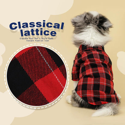 Paiaite Plaid Dog Shirt: Classic Checkered Style in Pure Cotton for Large, Medium, and Small Breeds, Comfort, Breathability, and Elegance. Perfect for Everyday Wear, and Photoshoots Red M