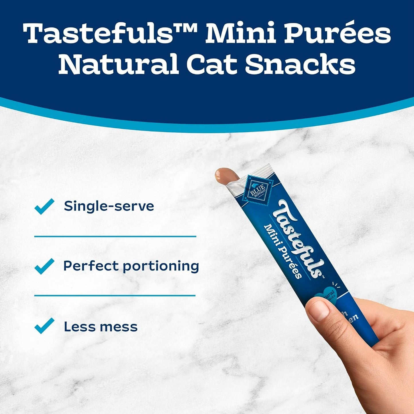 Blue Buffalo Tastefuls Mini Purées, Adult Cat Natural Single-Serving Snack, 4-Count Variety Pack Chicken and Tuna, 0.5 oz. (Pack of 4)