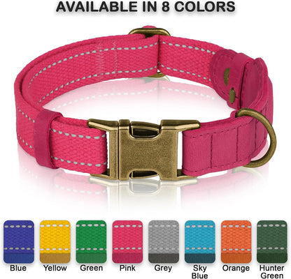 Reflective Leather Dog Collar with AirTag Holder - Soft Apple Airtag Dog Collar with Metal Buckle - Safety Cotton Pet Collars for Dogs Small Large Dogs Puppy (Pink, XS, 9"-12")