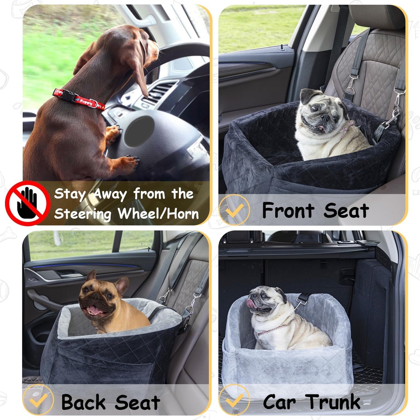 Dog Car Seat for Small Medium Dogs Under 30lbs Pet Booster Seat with Safety Leash and Storage Pockets Detachable Washable Puppy Car Seat Travel Bed to Front Backseat (Black&Grey)