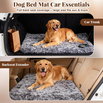 Fluffy Dog Car Seat Cover for Back Seat, Thickened Dog Bed for Car, Plush Faux Fur Soft Pet Bed Mat, Fits Backseat Extenders Protector, Nonslip Pad for Trucks and Suvs (Gray, 54"x24.8"x3.9")