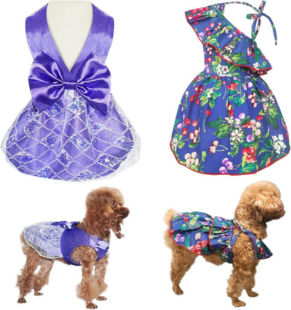 Dog Dress, Dog Party Dress and Dogs Summer Flower Dresses with Lace-Up