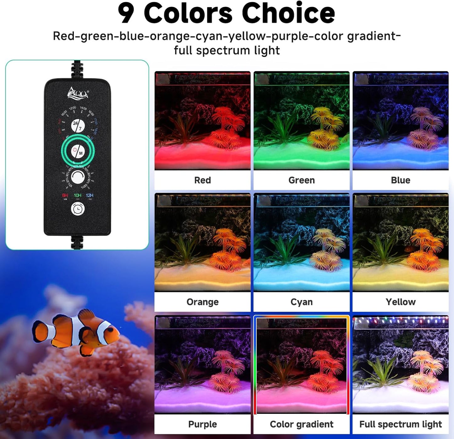AQQA LED Aquarium Light, 24/7 Mode IP68 Waterproof Extendable Bracket Fish Tank Light, DIY Mode Full Spectrum Aquarium Plant Light, Adjustable Timer/Brightness Memory Function for 24-32 Inch Fish Tank