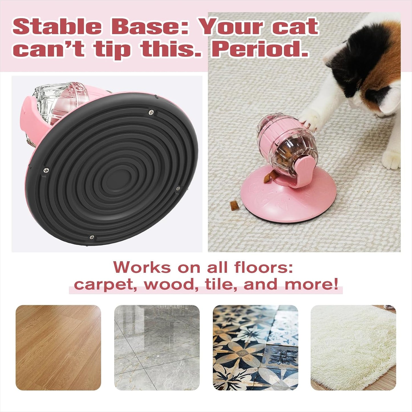 Cat Slow Feeder Toy, Adjustable Difficulty Puzzle Toy with Rotating Lid - Interactive Mental Stimulation Food Dispenser for Indoor Cats, Slows Down Eating for Dry Food & Treats (Pink)