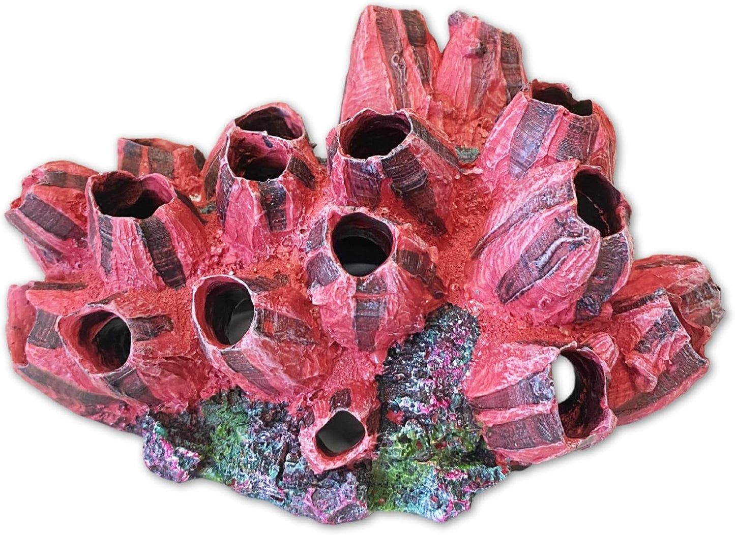 Coral Ornament for Fresh & Saltwater Aquariums, Resin Vibrant Realistic Red & Dark Red Barnicals on Model Rock - 7" x 3.5" x 5"