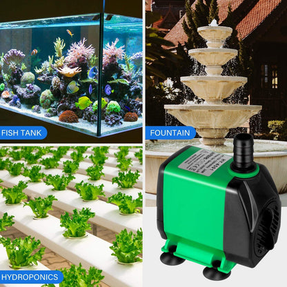 Simple Deluxe 10ft High Lift 800GPH 24W Water Table Pump (3000L/H) with 3 Nozzles, Perfect for Fish Tank, Pond, Aquarium, Statuary, Hydroponics, Fountain, Green