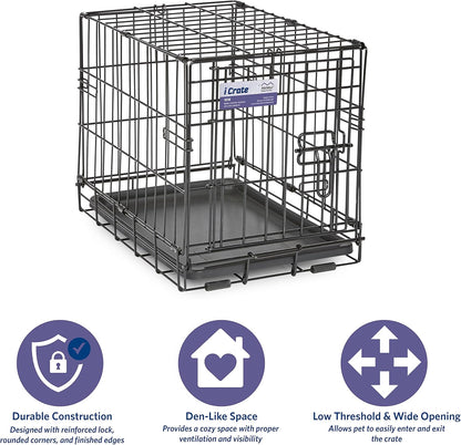 Midwest Homes for Pets 18-Inch iCrate Folding Dog Crate with Divider Panel, Leak-Proof Tray & Secure Latches – Metal Wire Kennel for Tiny Breeds – Portable, Durable & Easy to Assemble