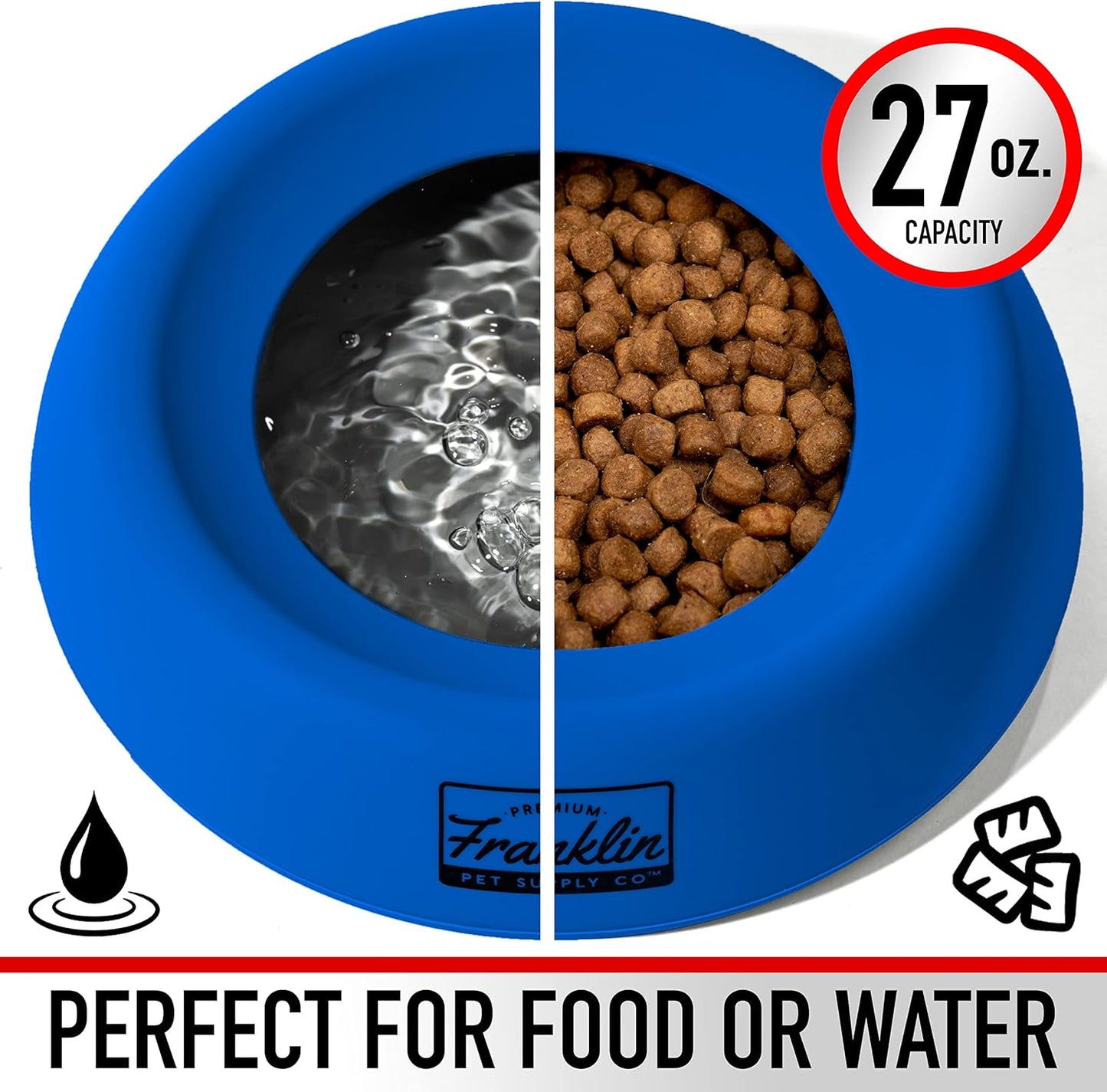 Franklin Pet Supply Co. Travel Pet Silicon Bowl 27oz. – No Spill – BPA Free – Splash Proof – Portable Car Design