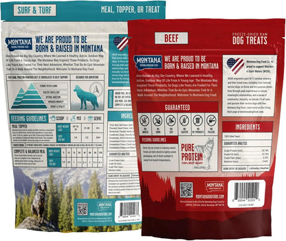 Surf and Turf Dog Food and Beef Dog Treat Adventure Fuel Bundle - Freeze-Dried Raw Food with Single Ingredient Training Snacks
