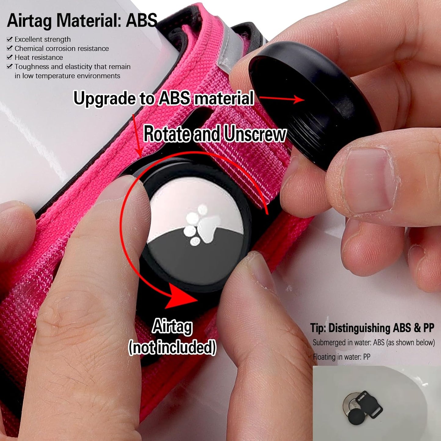 AirTag Dog Collar, 2" Wide Tactical Military Dog Collar with AirTag Holder & 3 Pet Patches, Soft Padded Reflective Waterproof Nylon Collar with Metal Buckle for Medium Dogs (Hot Pink, M)