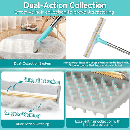 Carpet Rake for Pet Hair Removal Tool, Reusable Pet Hair Remover Broom, Dog&Cat Hair Remover Scraper Rake with 54” Adjustable Long Handle, 3 Pcs Carpet Brush Rake for Rugs, Mats, Couch, Furniture