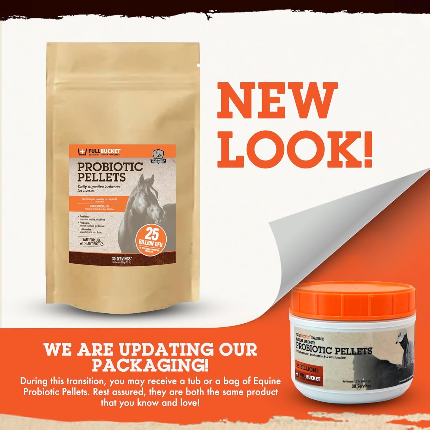 FullBucket Equine Probiotic Pellets with Saccharomyces boulardii for Horses Under Stress or for Horses with Digestive Issues - 25 Billion CFUs - 30 Servings