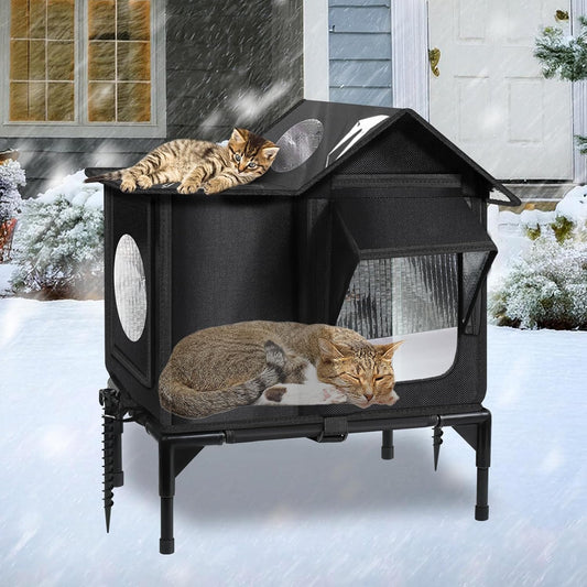 Outdoor Cat House, Weatherproof Insulated Feral Cat Houses for Outdoor Cats, Safe Escape Door, Cat House for Outside, Out Door Stray Cat Shelter with Elevated Base, Cat Houses & Condos(Small)