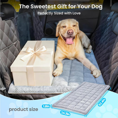 REEVAA Dog Bed Mat for Car Backseat [Extra-Thick & Chew-Resistant], Road Trip Bed to Fully Protect Dog's Safety, Fits Trucks/SUVs Back Seat Cover Extenders, Grey, 54x24x1.8 inch