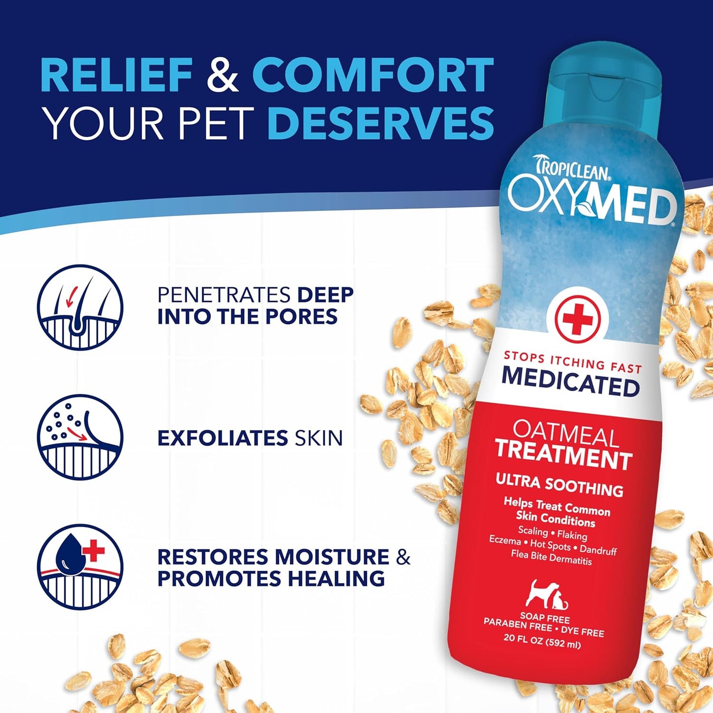 TropiClean Oxymed Medicated Cat & Dog Shampoo and Conditioner Set for Itchy Skin, Skin Soothing Oatmeal Shampoo & Conditioner for Dogs & Cats | Set of 2