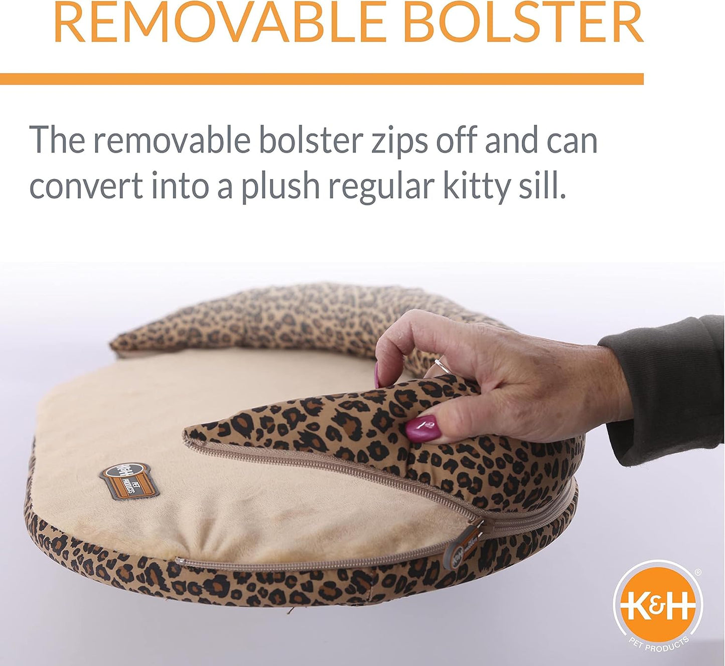 K&H Pet Products Bolster Kitty Sill Cat Window Perch Bed for Large Cats, Orthopedic Window Hammock Holds 40 lbs, Washable Cover, Indoor Windowsill Furniture Bed Seat - Tan/Leopard Unheated 14 X 24in