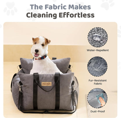 Cozy Dog Car Seat for Medium Dogs, Soft Dog Bed for Car, Safety Travel Bed & Portable Pet Carrier, Removable & Washable with Storage Pockets, Clip-On Safety Belt