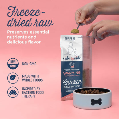 Side by Side Chicken Bowl Booster - Warming Freeze-Dried Dog Food Topper for All Breeds - Made with Nutrients & Whole Raw Foods Toppers for Dogs - No Artificial Additives or Fillers (4 oz, 2-Pack)