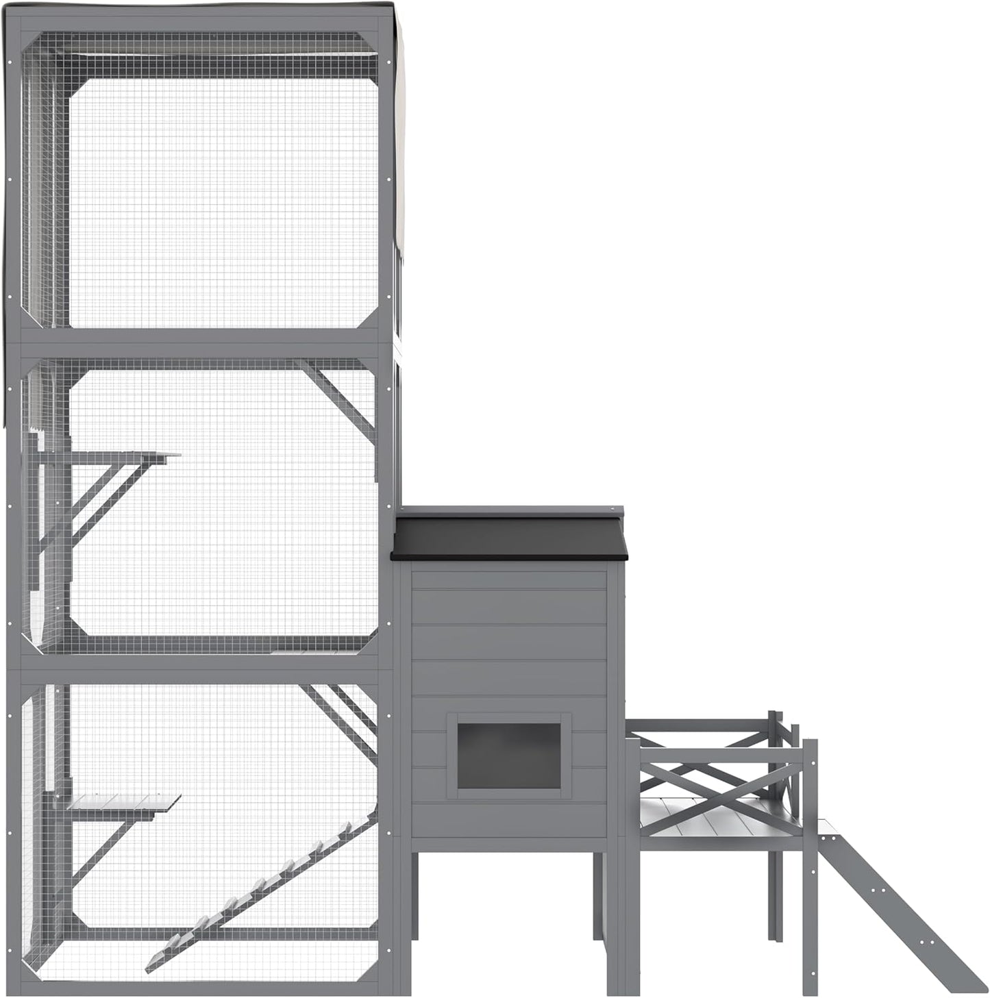 77.25" Large Cat Catio 4 Tiers Cat Enclosure for Outdoor, Cat House with Weatherproof Roof, Platforms,Resting Rooms and Doors for Multiple Cats, Gray