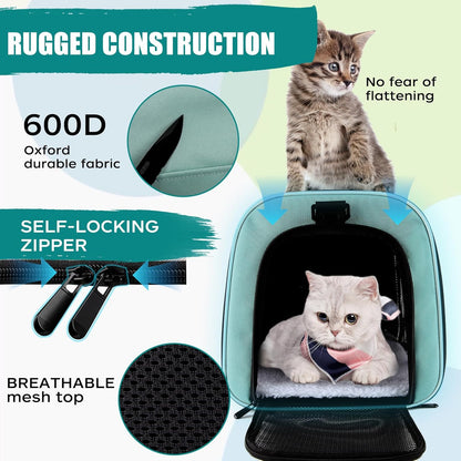 Cat, Dog Carrier for Small Medium Pet Carriers Up to15Lbs, Cats Carrier Soft- Sided Puppy Dogs Bag Portable Foldable Airline Approved Carrier Travel (Green 18 * 11 * 11)