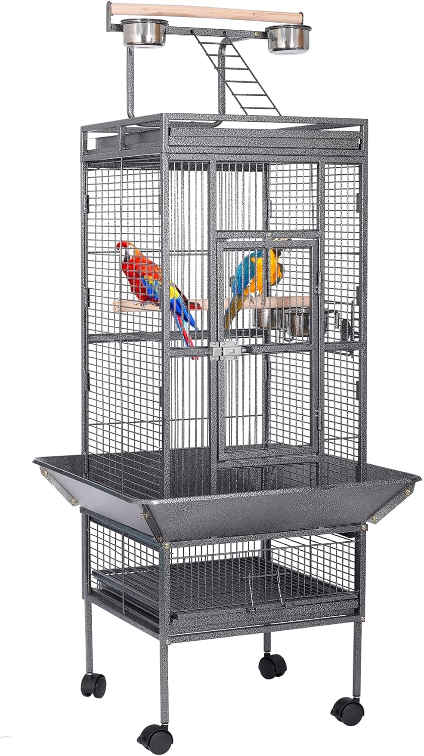 HSM 62 Inch Wrought Iron Large Bird Flight Cage with Rolling Stand for African Grey Parrot Cockatiel Sun Parakeet Conure Lovebird Canary…
