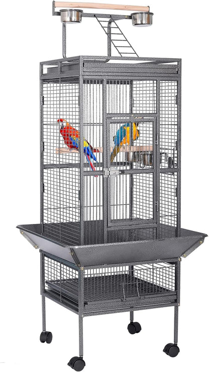 HSM 62 Inch Wrought Iron Large Bird Flight Cage with Rolling Stand for African Grey Parrot Cockatiel Sun Parakeet Conure Lovebird Canary…