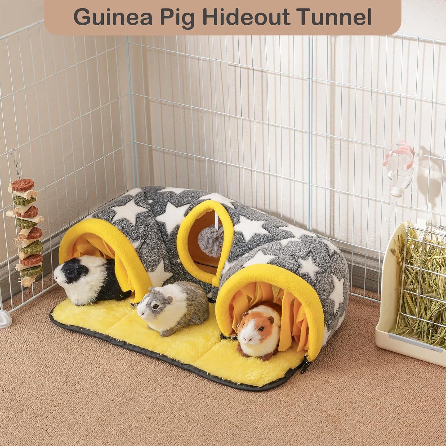 Avont Guinea Pig Hideout Tunnel, Hideaway Play Tube Toys Mat for Small Animal Dwarf Rabbits Chinchillas Hamsters Hedgehogs Ferrets Bearded Dragons and Rats -Star