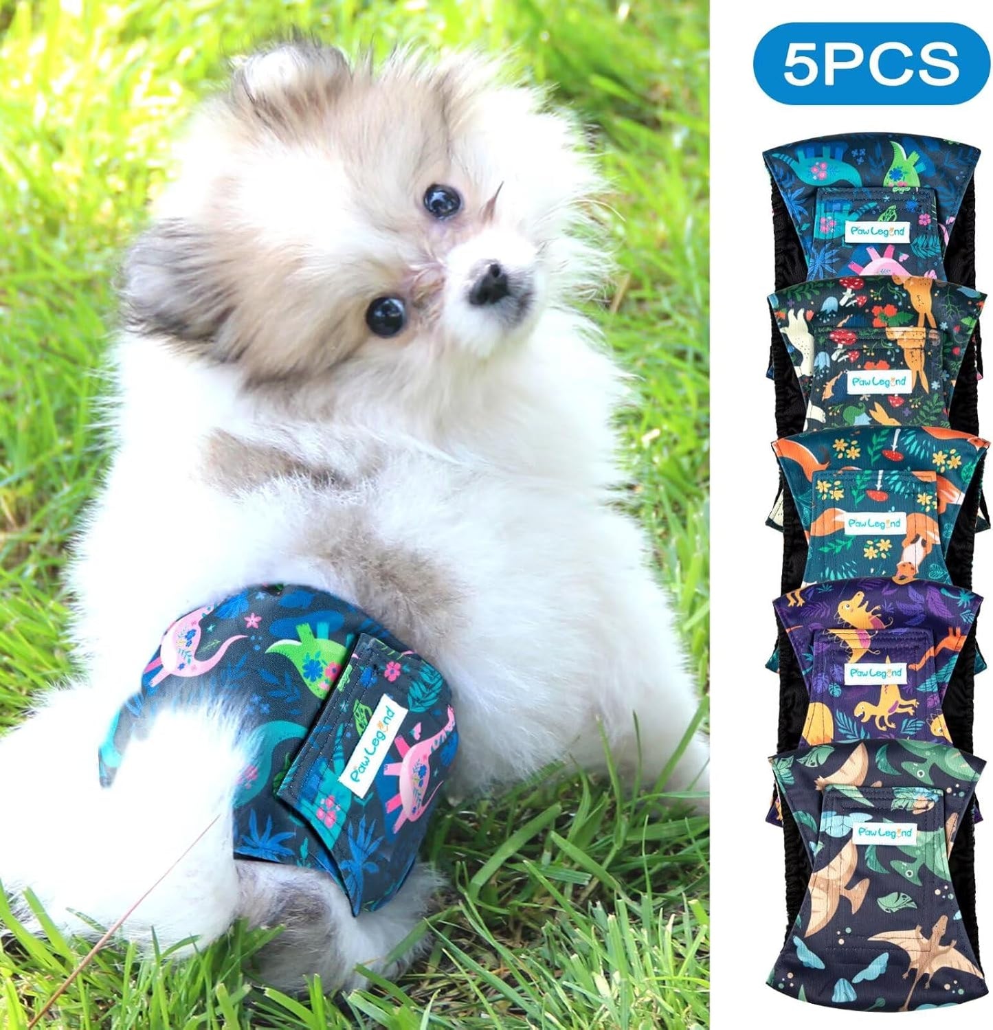 Paw Legend Washable Dogs Diapers Male Dog Belly Bands for Male Dogs Diapers Reusable Puppy & Doggie Diapers Male (5 Pack, Small)
