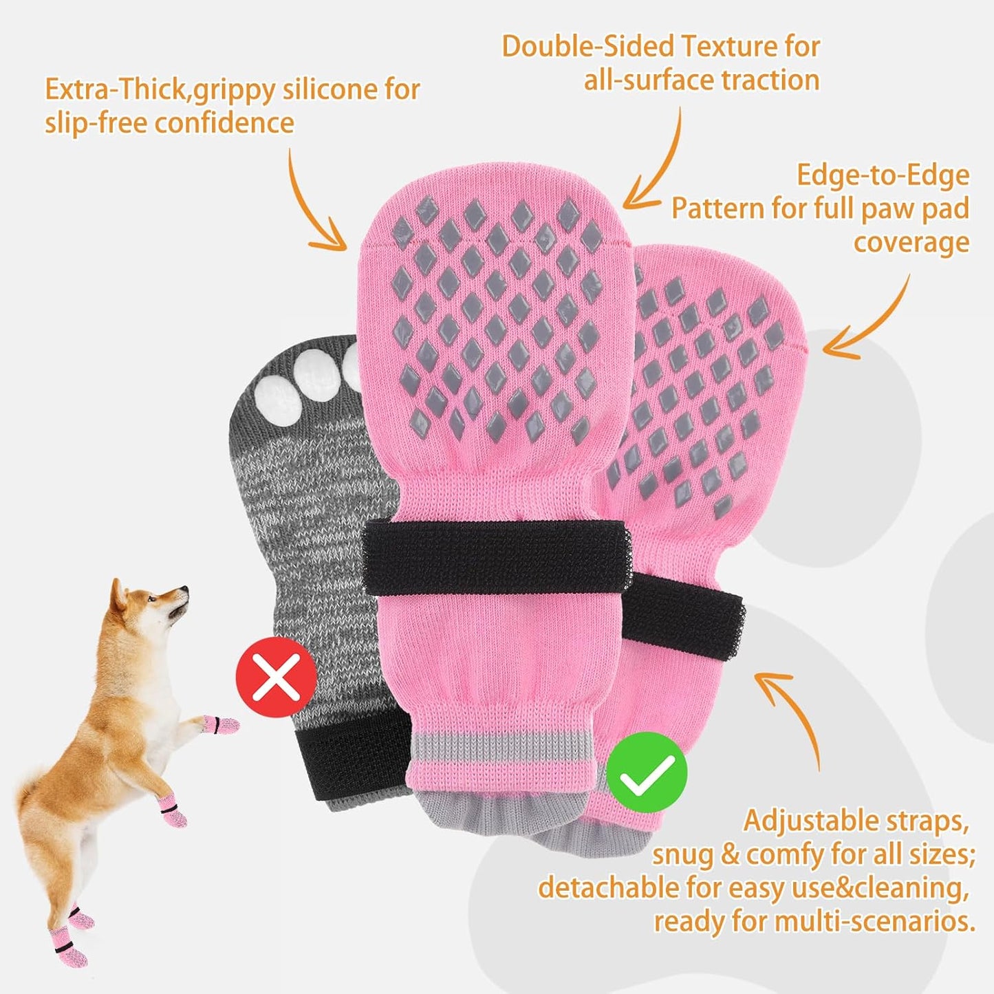 KOOLTAIL Anti Slip Dog Socks Booties to Prevent Licking Paws Scratching, Pet Boots&Paw Protector for Hardwood Floors, Dog Shoes for Winter, Traction Control Grip Socks for Small Medium Large Dogs L