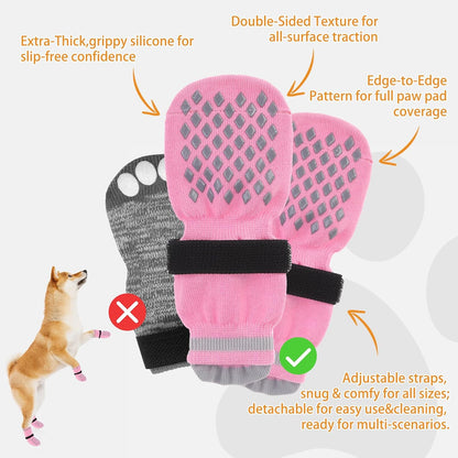KOOLTAIL Anti Slip Dog Socks Booties to Prevent Licking Paws Scratching, Pet Boots&Paw Protector for Hardwood Floors, Dog Shoes for Winter, Traction Control Grip Socks for Small Medium Large Dogs L