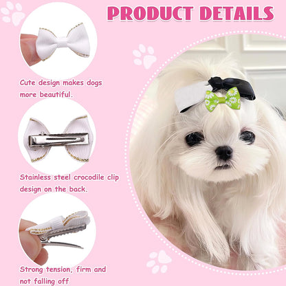 YAKA 60PCS (30 Paris) Cute Puppy Dog Small Bowknot Hair Bows with Metal Clips Handmade Hair Accessories Bow Pet Grooming Products (60 Pcs,Cute Patterns)