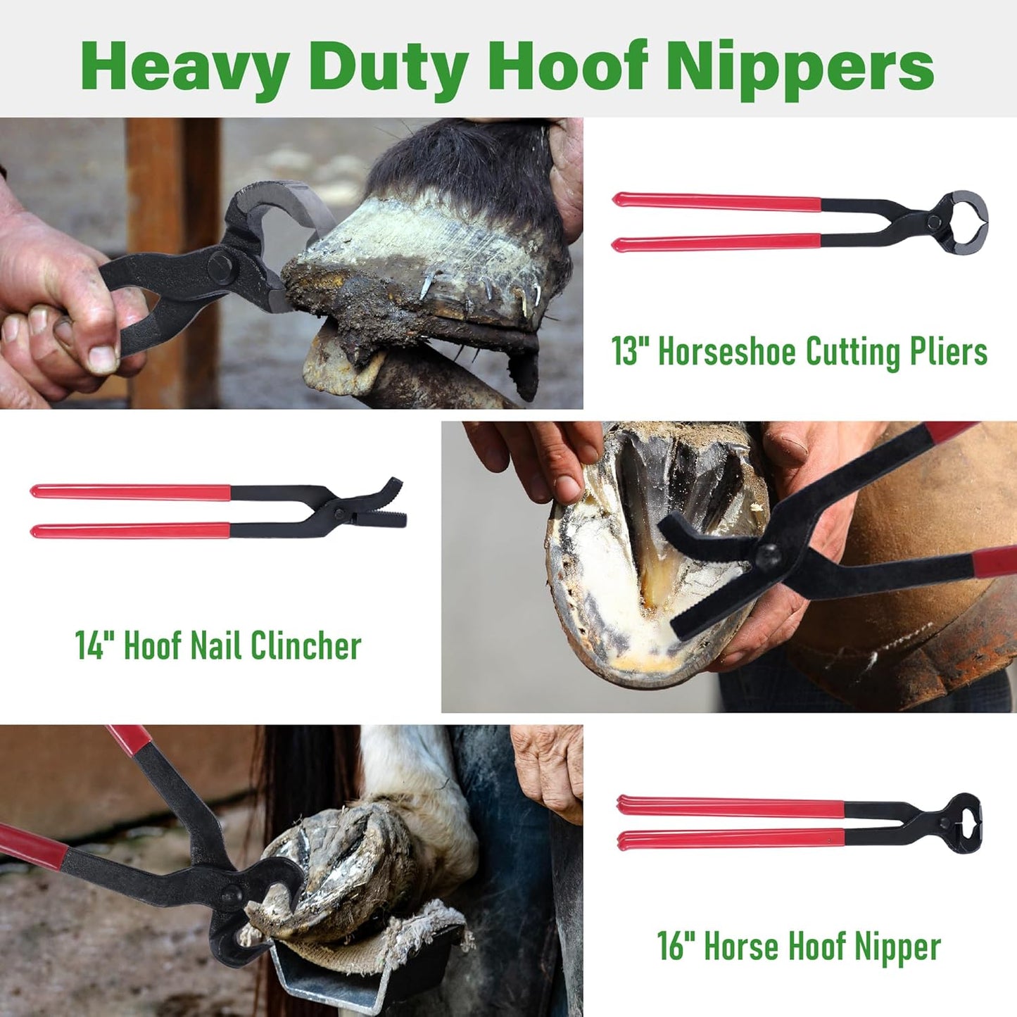 lukar 8PCS Farrier Tools Kit Horse Hoof Trimmers, Includes Horse Hoof Nipper, Horseshoe Cutting Pliers, Hoof Nail Clincher, Hoof Hammer, Hoof Knife, Rasp File, Horseshoe Brush
