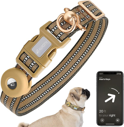 Auroth Airtag Dog Collar, Adjustable Air Tag Case Holder Dog Collar for Medium Large Dogs, Airtag Dog Collar Holder with Heavy Duty D Ring Tangle Free