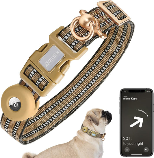 Auroth Airtag Dog Collar, Adjustable Air Tag Case Holder Dog Collar for Medium Large Dogs, Airtag Dog Collar Holder with Heavy Duty D Ring Tangle Free