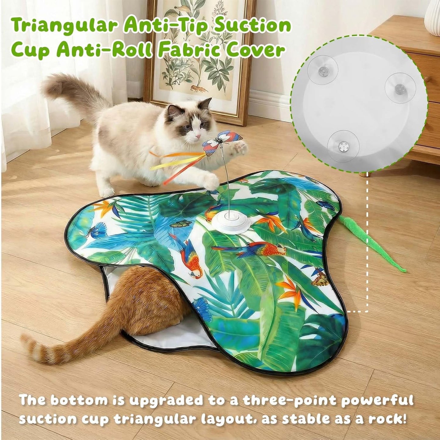 Interactive Cat Toys Rechargeable,Moving Concealed Feathers,Real Mouse Squeaky,Touch Activated Cat Kitten Toy Exercise Toys for Indoor Bored Adult Cats (Green)