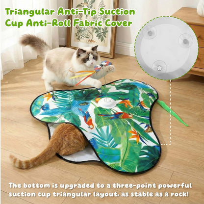 Interactive Cat Toys Rechargeable,Moving Concealed Feathers,Real Mouse Squeaky,Touch Activated Cat Kitten Toy Exercise Toys for Indoor Bored Adult Cats (Green)