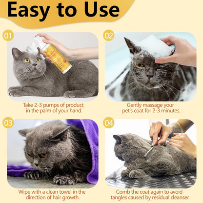 Waterless Shampoo for Cat & Dog with Honey & Shea Butter, No Rinse Dry Pet Shampoo Waterless for All Fur, Cleaning & Removes Odors, Conditioning & Anti-Tangle, Moisturizing Skin